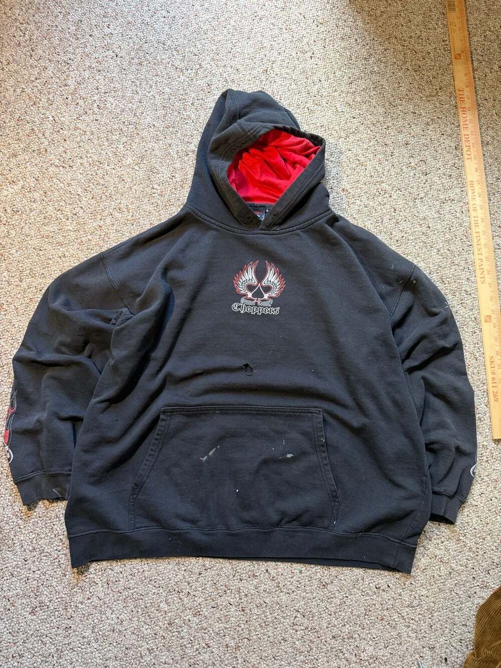 Thrashed Vintage Orange County Choppers Winged Dice Graphic Hoodie Black Size L - Picture 4 of 9